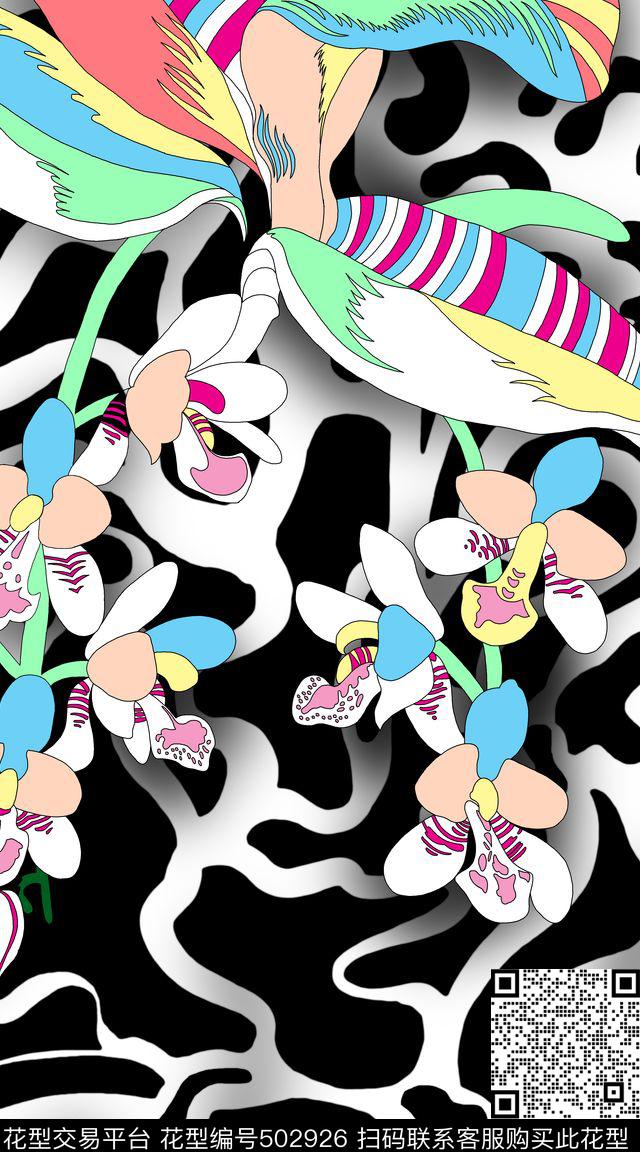 花卉手绘、兰花、色块、抽象底纹绚丽花园传统印花华亿平台下载（图片编号: 502926） - 瓦栏（Walan）