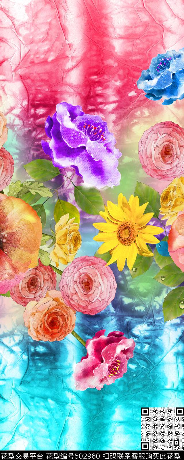 抽象底纹花卉连衣裙数码印花华亿平台下载（图片编号: 502960） - 瓦栏（Walan）