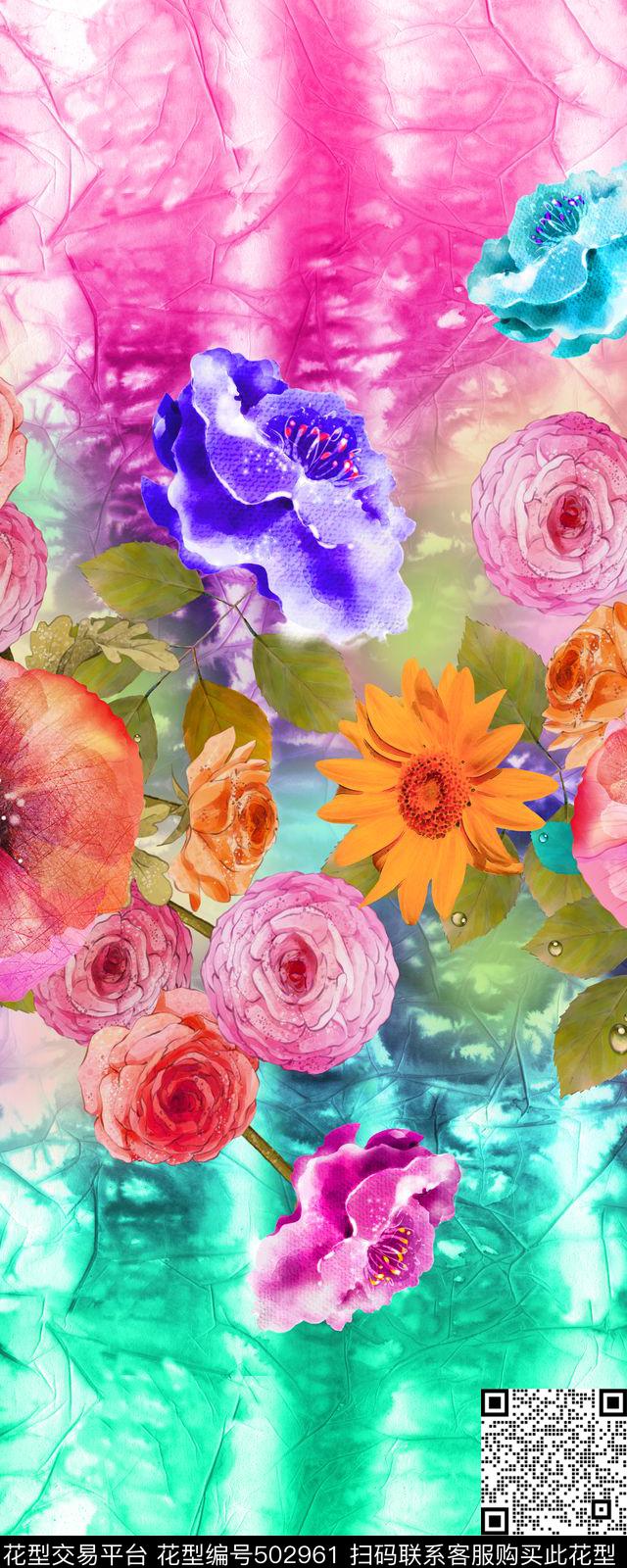 抽象底纹花卉连衣裙数码印花华亿平台下载（图片编号: 502961） - 瓦栏（Walan）
