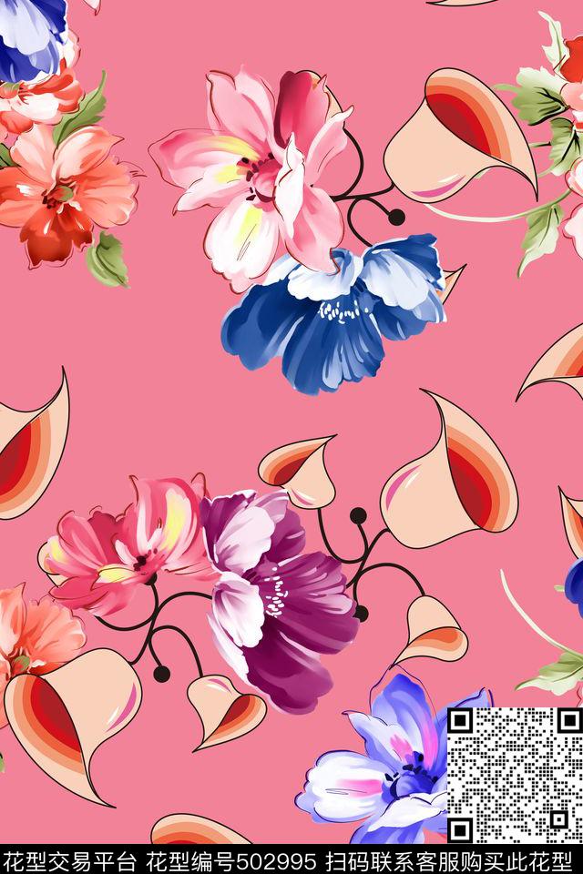 满版花卉专色底数码印花华亿平台下载（图片编号: 502995） - 瓦栏（Walan）