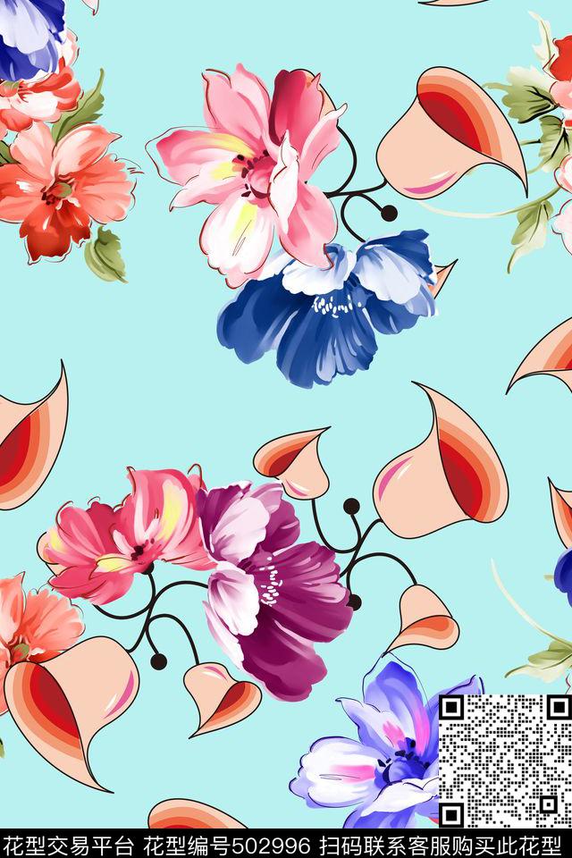 满版花卉专色底数码印花华亿平台下载（图片编号: 502996） - 瓦栏（Walan）