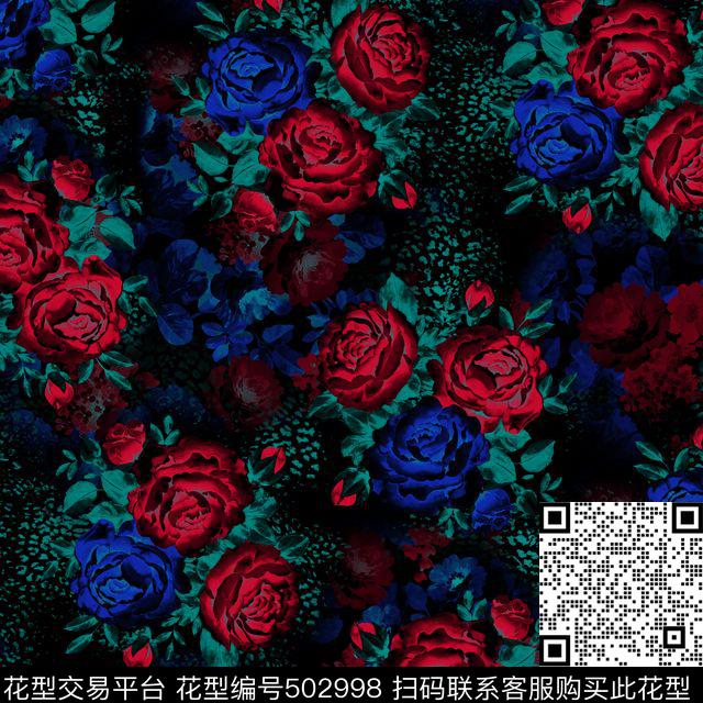 流行时尚幻彩玫瑰豹纹欧美数码印花华亿平台下载（图片编号: 502998） - 瓦栏（Walan）