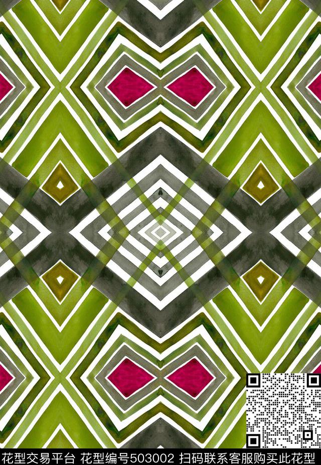 GeometricRhombusEthnic数码印花华亿平台下载（图片编号: 503002） - 瓦栏（Walan）