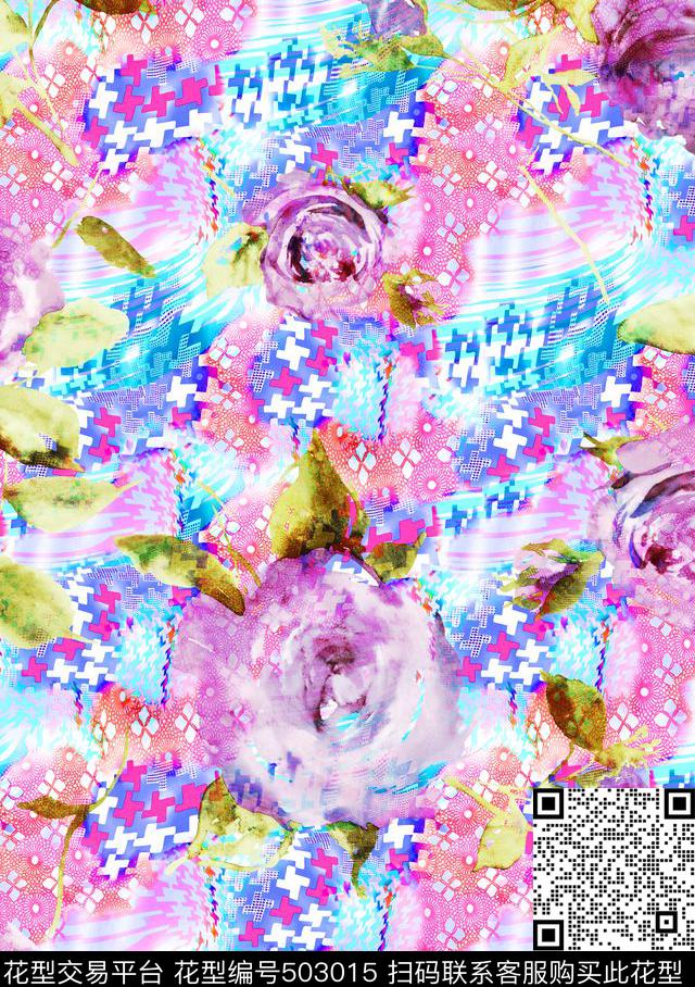 流行时尚幻彩几何底纹花卉欧美数码印花华亿平台下载（图片编号: 503015） - 瓦栏（Walan）