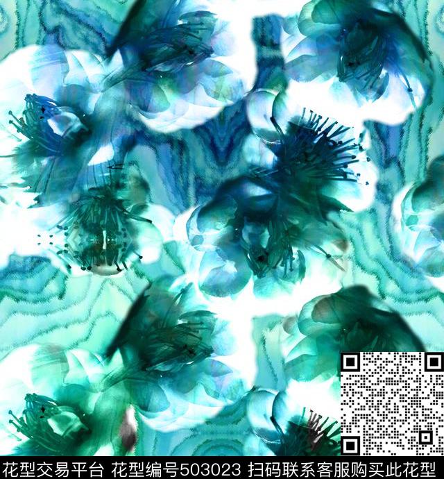 流行时尚幻彩花卉欧美数码印花华亿平台下载（图片编号: 503023） - 瓦栏（Walan）