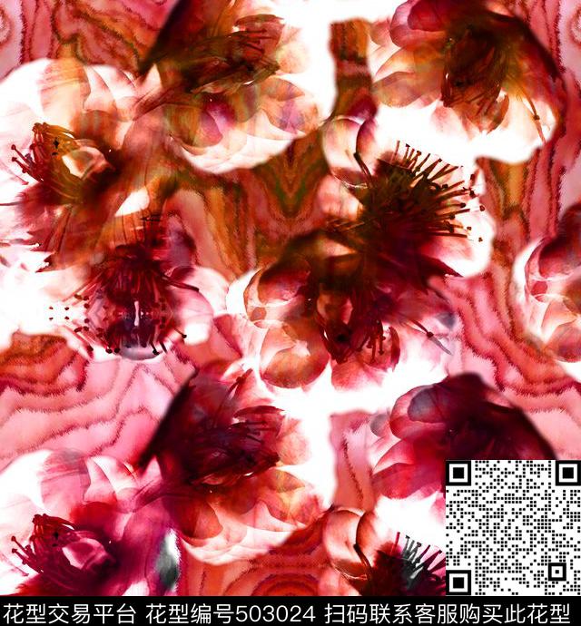 流行时尚幻彩花卉欧美数码印花华亿平台下载（图片编号: 503024） - 瓦栏（Walan）