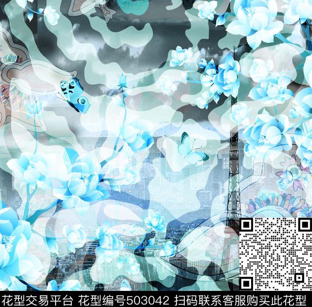 女装四方连续花鸟植物数码印花华亿平台下载（图片编号: 503042） - 瓦栏（Walan）