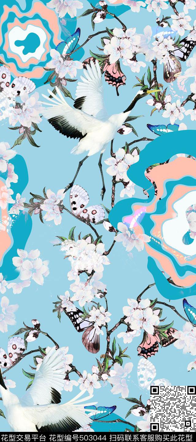 女装四方连续花鸟植物数码印花华亿平台下载（图片编号: 503044） - 瓦栏（Walan）