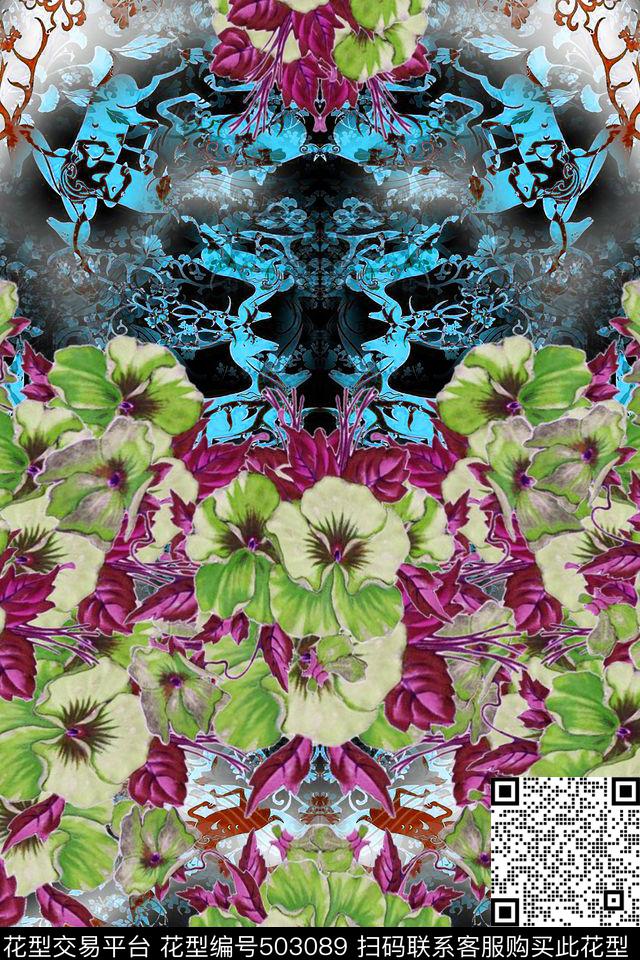 藏羚羊热带风情水粉红数码印花华亿平台下载（图片编号: 503089） - 瓦栏（Walan）