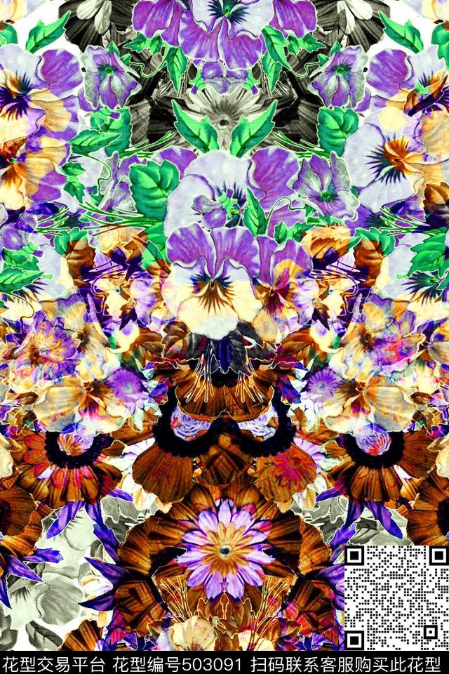 高贵黄花卉组热带风情数码印花华亿平台下载（图片编号: 503091） - 瓦栏（Walan）