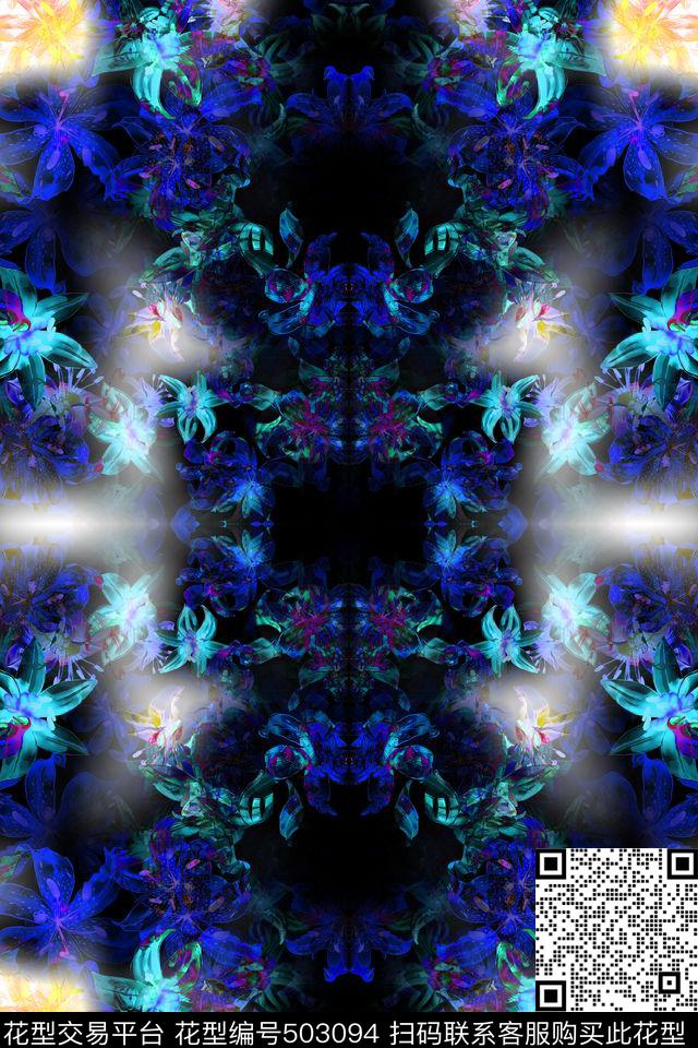 复古宝蓝色宫廷风家纺风数码印花华亿平台下载（图片编号: 503094） - 瓦栏（Walan）