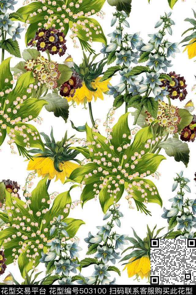 大牌花卉手绘数码印花华亿平台下载（图片编号: 503100） - 瓦栏（Walan）