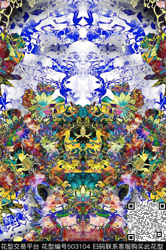 藏羚羊定位花宫廷风花卉数码印花华亿平台下载（图片编号: 503104） - 瓦栏（Walan）
