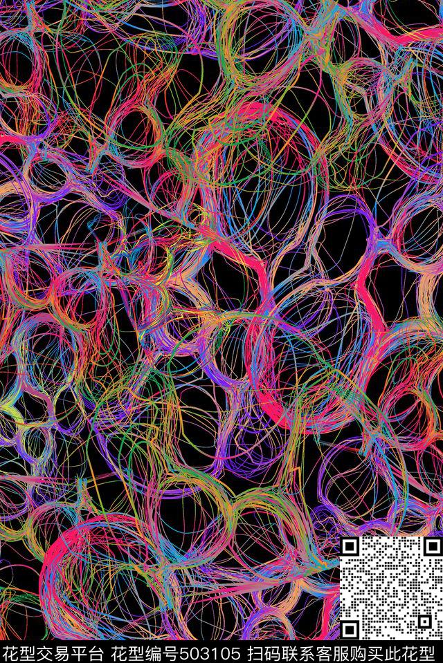 彩色抽象线条数码印花华亿平台下载（图片编号: 503105） - 瓦栏（Walan）