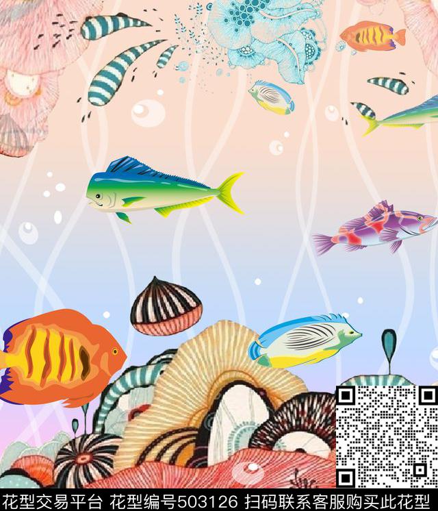 动物海洋风景条纹数码印花华亿平台下载（图片编号: 503126） - 瓦栏（Walan）