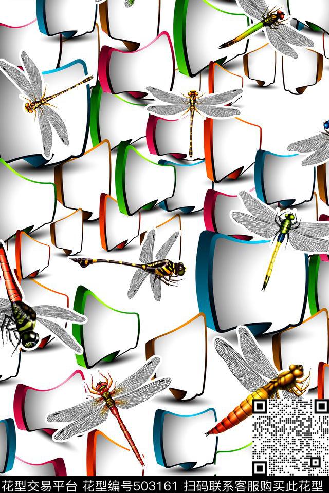 流行时尚3D立体多彩方格蜻蜓-1可爱卡通数码印花华亿平台下载（图片编号: 503161） - 瓦栏（Walan）