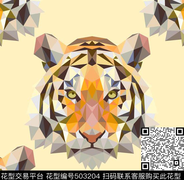 几何拼图老虎头多边形色块拼图传统印花华亿平台下载（图片编号: 503204） - 瓦栏（Walan）