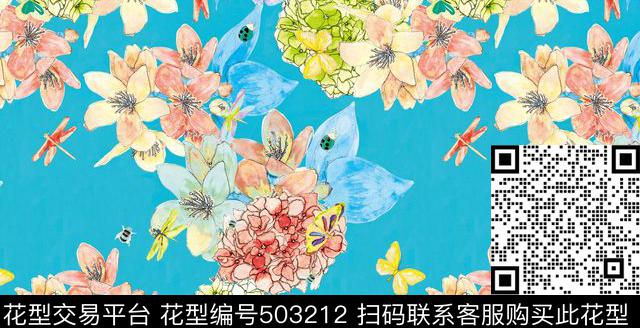 原创花卉优雅数码印花华亿平台下载（图片编号: 503212） - 瓦栏（Walan）