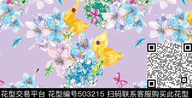原创花卉优雅数码印花华亿平台下载（图片编号: 503215） - 瓦栏（Walan）