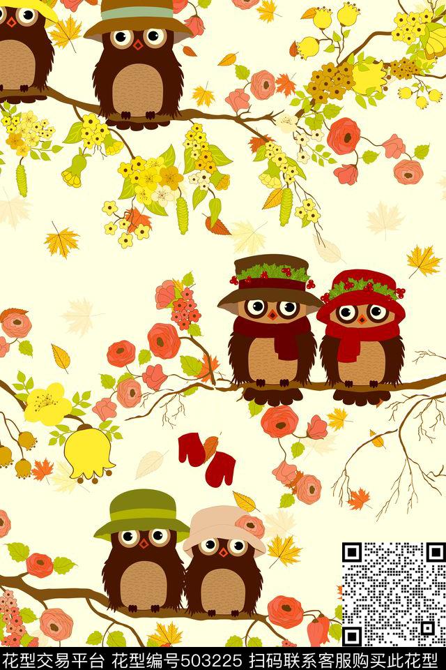 卡通猫头鹰圣诞英伦风数码印花华亿平台下载（图片编号: 503225） - 瓦栏（Walan）