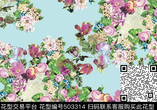 原创花卉优雅数码印花华亿平台下载（图片编号: 503314） - 瓦栏（Walan）