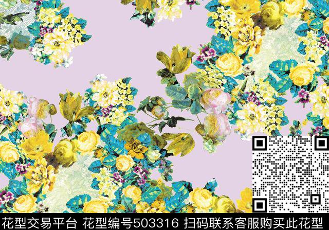 原创花卉优雅数码印花华亿平台下载（图片编号: 503316） - 瓦栏（Walan）