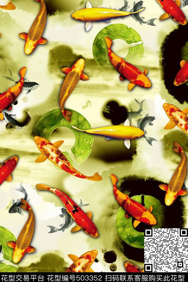 时装周中国风民族年年有鱼玉佩大牌欧洲站时装周中国风民族年年有鱼玉佩大牌欧洲站金鱼水墨立体女装男装围巾泳衣热带风情E【动物昆虫】数码印花华亿平台下载（图片编号: 503352） - 瓦栏（Walan）