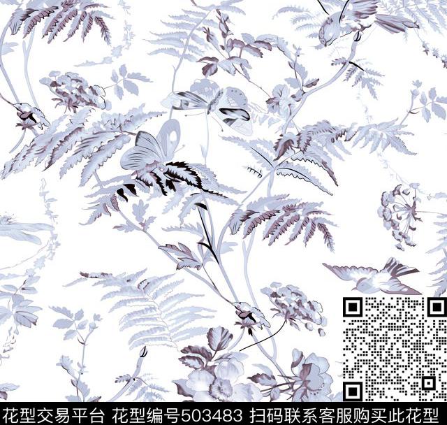 简约抽象花数码印花华亿平台下载（图片编号: 503483） - 瓦栏（Walan）