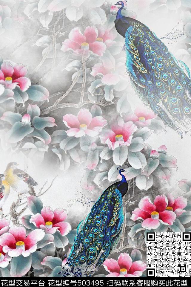 中国风高雅花卉数码印花华亿平台下载（图片编号: 503495） - 瓦栏（Walan）