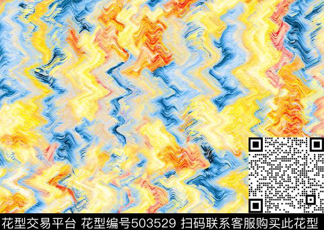 抽象波浪多彩数码印花华亿平台下载（图片编号: 503529） - 瓦栏（Walan）