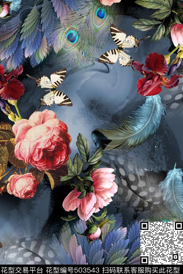 时尚优雅花卉抽象纹数码印花华亿平台下载（图片编号: 503543） - 瓦栏（Walan）