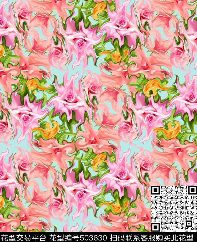 潮流时尚抽象花卉时尚春夏数码印花华亿平台下载（图片编号: 503630） - 瓦栏（Walan）