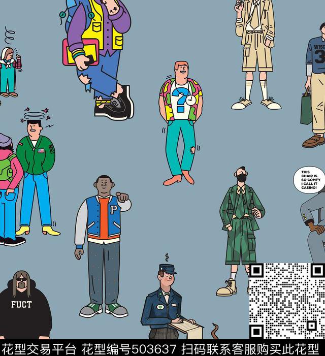 时尚潮人卡通人物男装数码印花华亿平台下载（图片编号: 503637） - 瓦栏（Walan）