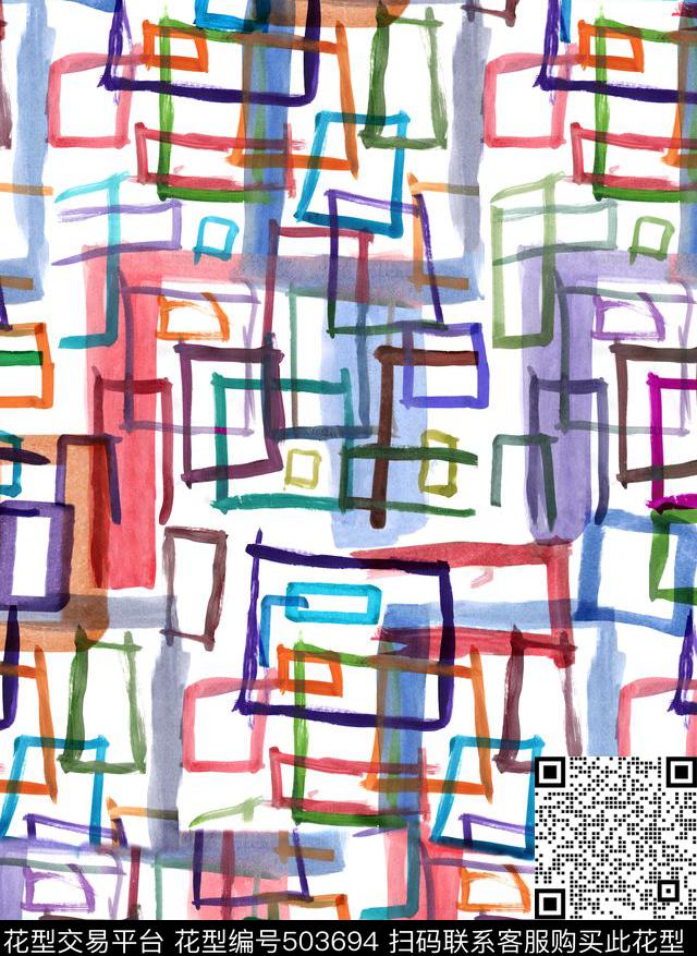 多彩几何女装手绘数码印花华亿平台下载（图片编号: 503694） - 瓦栏（Walan）