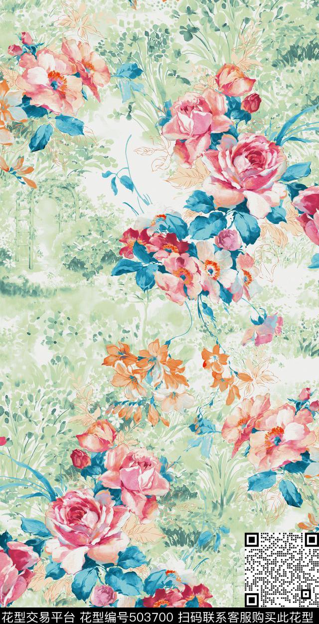 时尚家纺水彩花卉田园风格数码印花华亿平台下载（图片编号: 503700） - 瓦栏（Walan）
