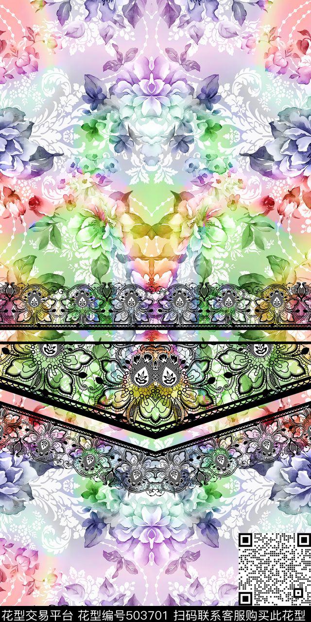 水彩蕾丝花边数码印花华亿平台下载（图片编号: 503701） - 瓦栏（Walan）