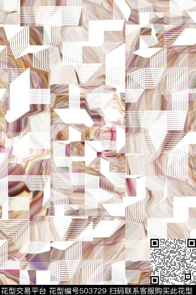不规则几何潮流时尚大牌3D几何线条数码印花华亿平台下载（图片编号: 503729） - 瓦栏（Walan）