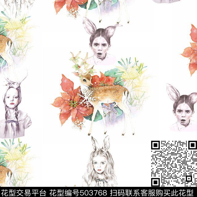 森女田园风魔幻女孩头像小鹿数码印花华亿平台下载（图片编号: 503768） - 瓦栏（Walan）