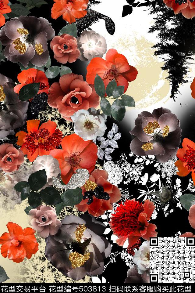 花卉时尚艺术传统印花华亿平台下载（图片编号: 503813） - 瓦栏（Walan）