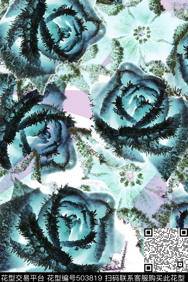 抽象花卉玫瑰几何女士衬衫大牌女装数码印花华亿平台下载（图片编号: 503819） - 瓦栏（Walan）