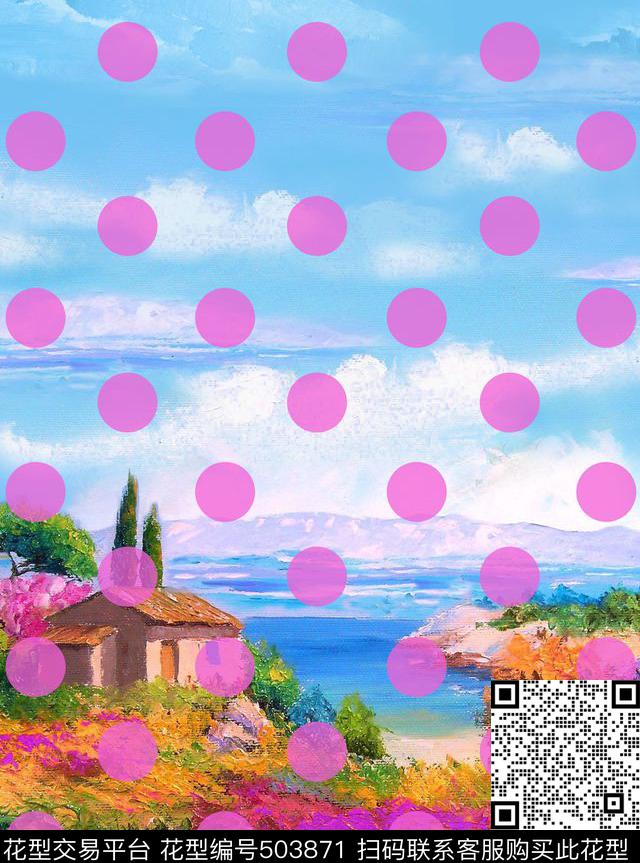 油画定位面料波点数码印花华亿平台下载（图片编号: 503871） - 瓦栏（Walan）