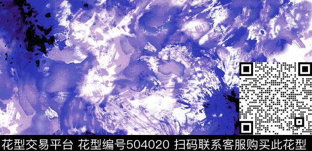 花卉蓝水墨数码印花华亿平台下载（图片编号: 504020） - 瓦栏（Walan）