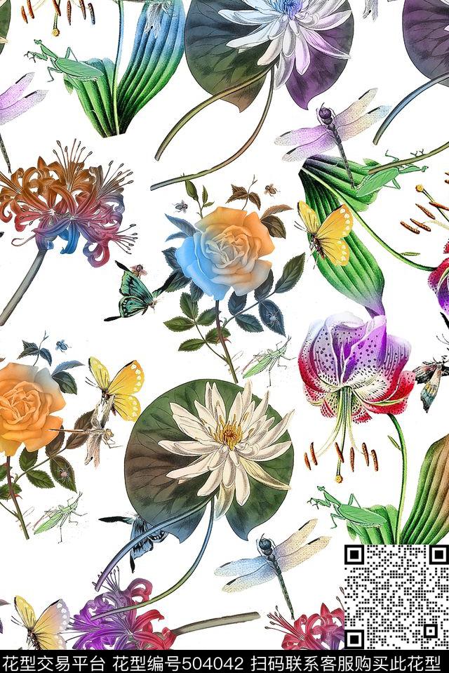 花卉秋冬清爽花卉淑女风数码印花华亿平台下载（图片编号: 504042） - 瓦栏（Walan）