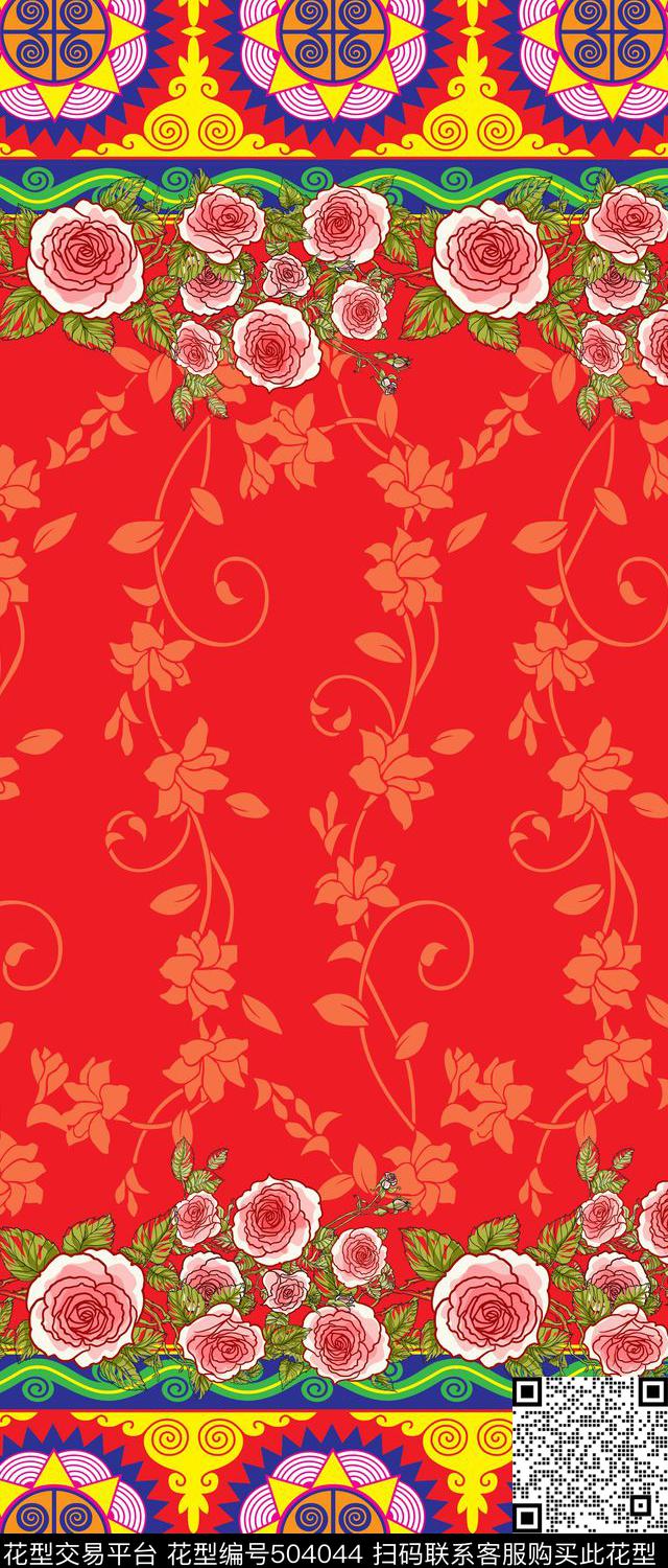 定位花卉花卉叶子双边定位印花传统印花华亿平台下载（图片编号: 504044） - 瓦栏（Walan）