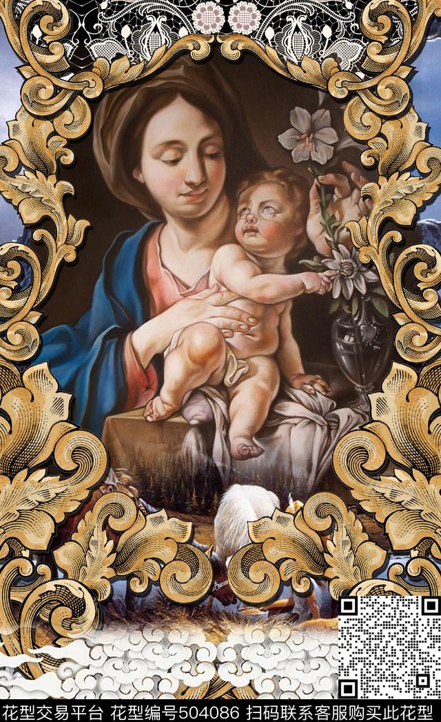 潮流时尚欧式大牌时尚圣母花卉数码印花华亿平台下载（图片编号: 504086） - 瓦栏（Walan）