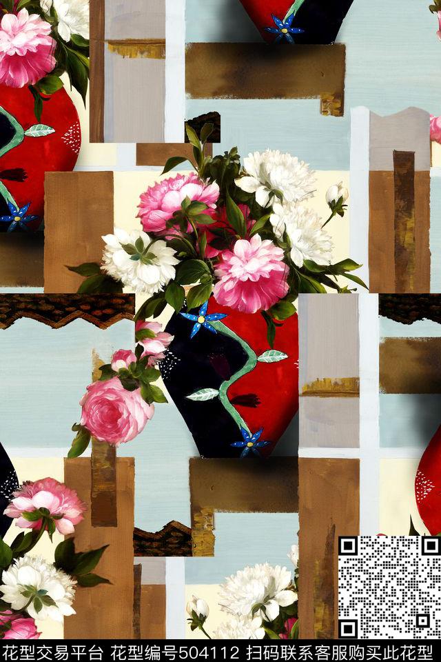 服装面料华亿平台几何花卉数码印花华亿平台下载（图片编号: 504112） - 瓦栏（Walan）