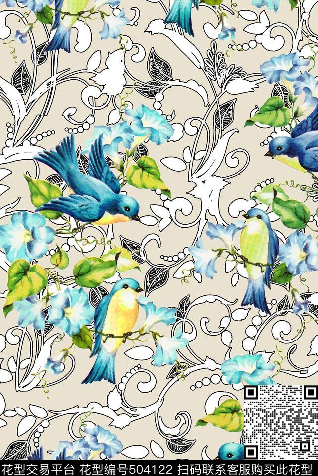 欧式墙纸鸟数码印花华亿平台下载（图片编号: 504122） - 瓦栏（Walan）