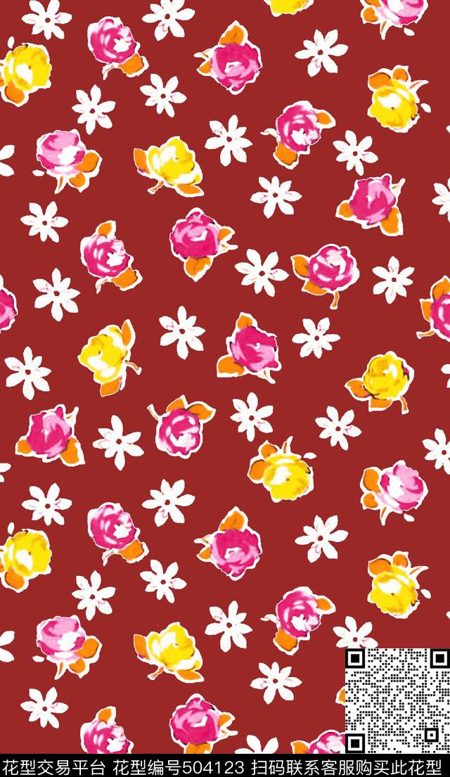 衬衫复古花卉数码印花华亿平台下载（图片编号: 504123） - 瓦栏（Walan）