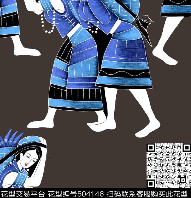 抽象人物少数民族妇女背负数码印花华亿平台下载（图片编号: 504146） - 瓦栏（Walan）