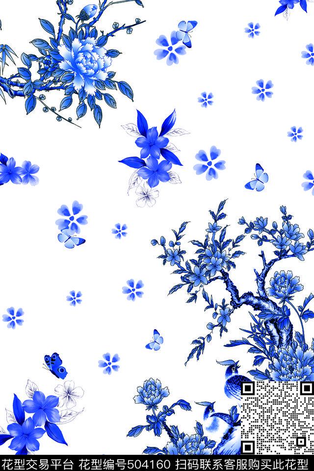 定位流行时尚青花数码印花华亿平台下载（图片编号: 504160） - 瓦栏（Walan）